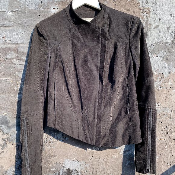 Helmut Lang Black Corduroy Zip Up Asymmetrical Moto Jacket Petite Designer - Picture 3 of 9